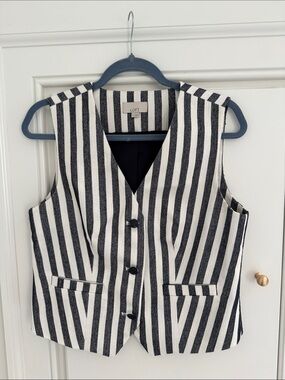 LOFT Navy and White Vertical Stripe Vest